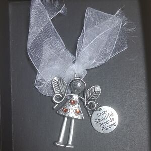 Silver "Friends" Angel Gift Pendant with White Ribbon